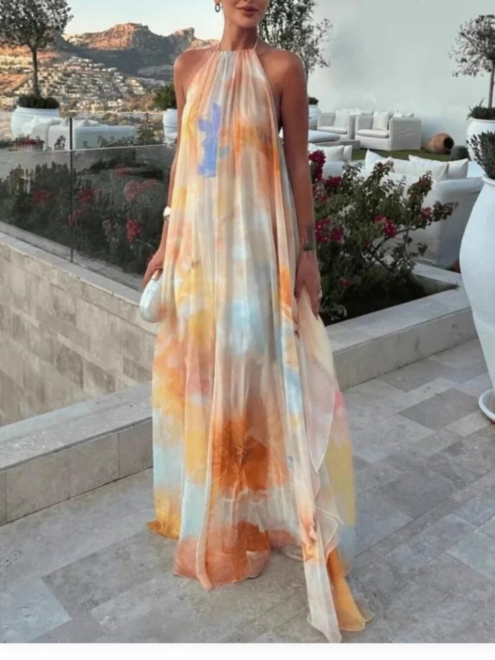 Halter Neck Lace-Up Maxi Dress - Size M